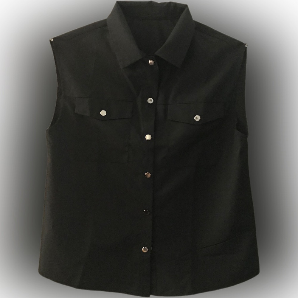 Black Sleeveless Button-Up Top * PLUS SIZE * Snap Buttons
